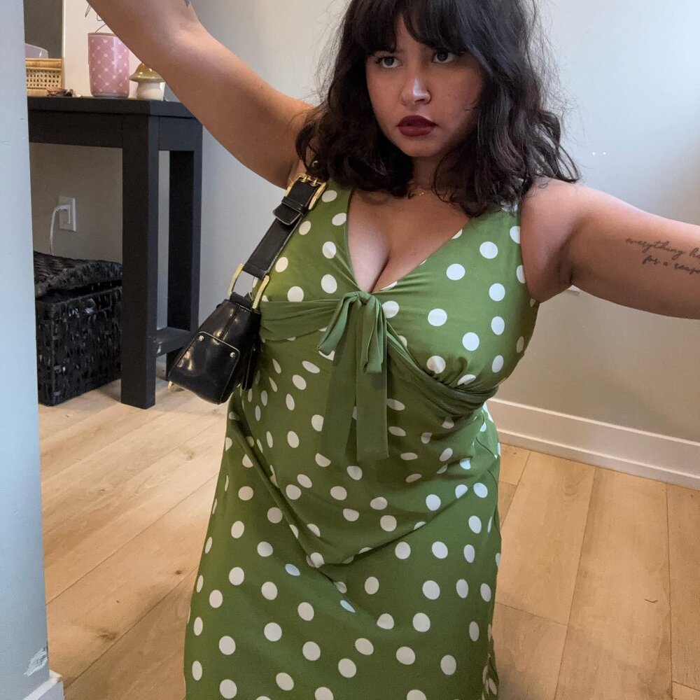 90s Green Polka Dot Dress: Retro Vintage Style